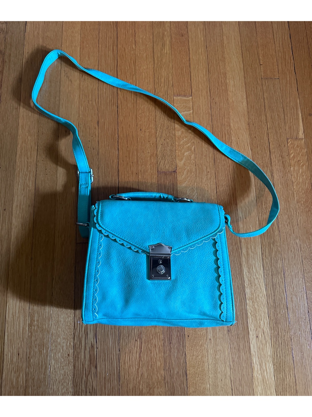 ASOS. teal Blue/green crossbody bag with scalloped trim